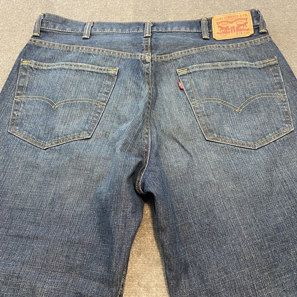 Levis 550 Jeans Mens 38x29 Classic Fit Blue Baggy Distressed Denim Whiskered - Picture 2 of 13